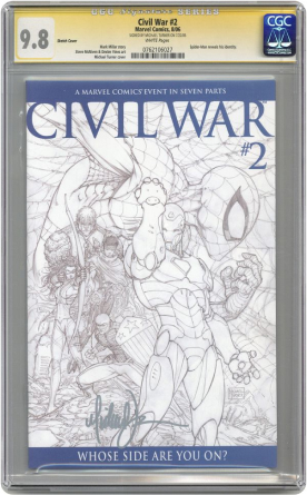 Civil War (2006 Marvel) 2C CGC 9.8 SS Michae Turner. Turner Sketch 1=75 Variant